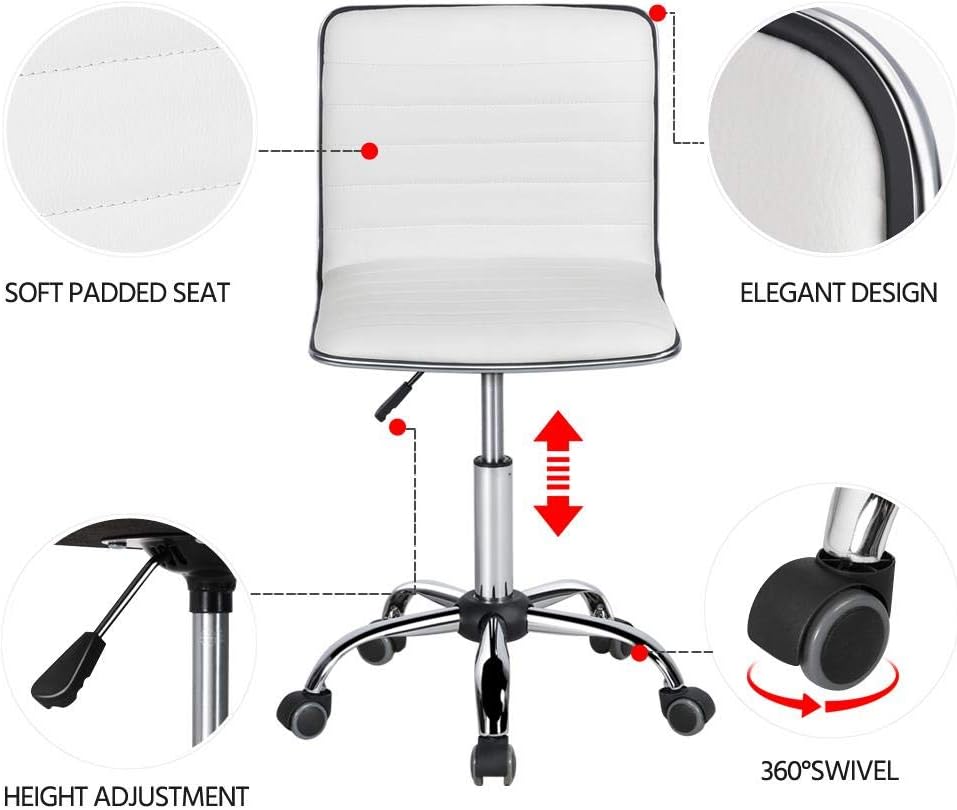Yaheetech Home Office Furniture Set, L Shaped Computer Corner Desk with Outlets and USB Ports for Small Space, PU Leather Adjustable Chair Low Back Ribbed Armless Swivel White Desk Chair Set