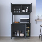 37.4" D*15.7" W*70.86" H Freestanding Kitchen Pantry with 2 Shelves, 2 Double Doors, Rectangular Storage Cabinet, Traditional, for Living Room, Dining Room, Black