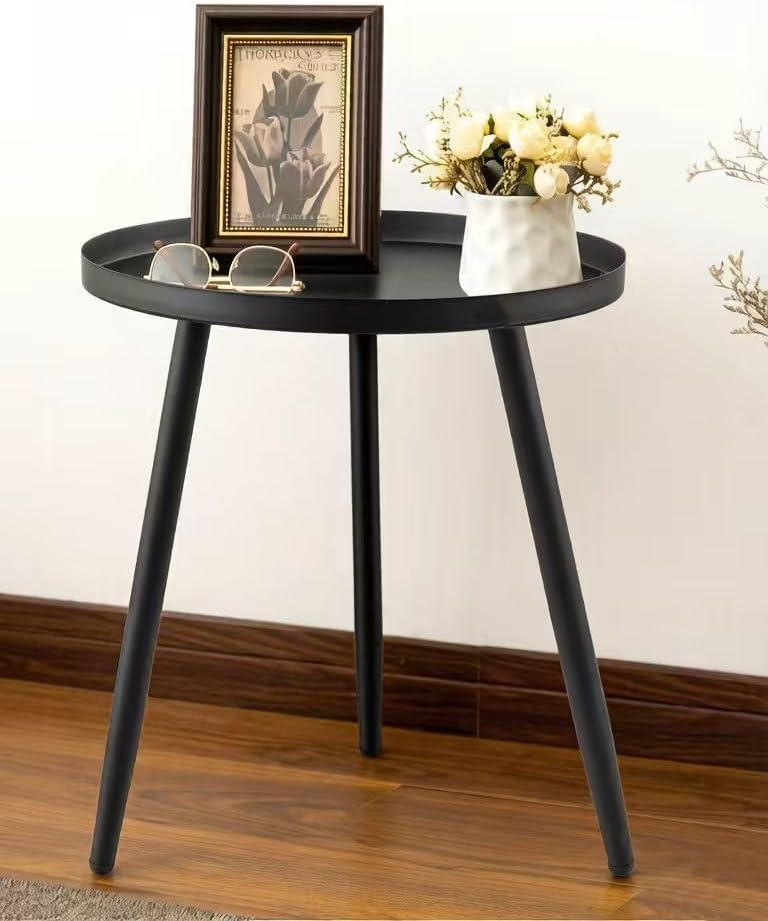 AOJEZOR Side Table Raised Edge: Iron End Table with Raised Rim for Young Families Small Space - No Too Required - Modern Style for Living Room