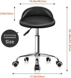 KKTONER PU Leather Round Rolling Stool with Back Rest Height Adjustable Swivel Drafting Work SPA Task Chair with Wheels Black