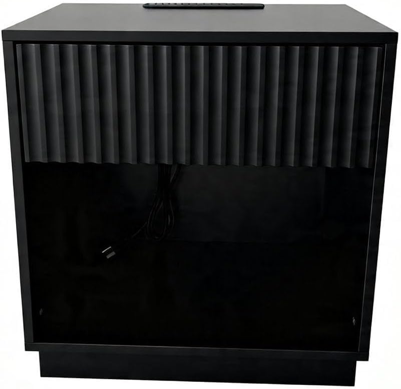 Night Stand with Charging Station, 23 Inch Tall Fluted Modern Bedside Table with Large Drawer & Storage Space, Wide End Table for Bedroom Sofa Office, Easy Assembly, Black, 1 Pack