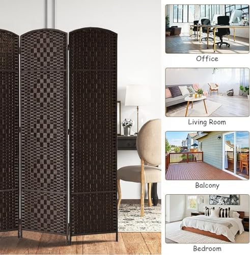 Rose Home Fashion Room Divider, 6 ft Tall Room Dividers and Folding Privacy Screens, 16in Privacy Screen 6 Panel Dark Coffee Space Temporary Wall Foldable Partition Separation