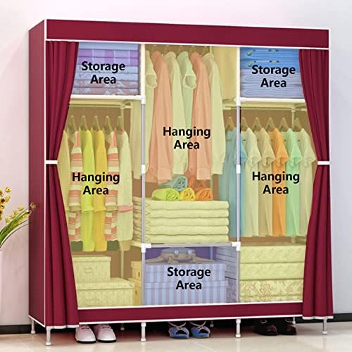 Wardrobe Canvas Wardrobe Fabric Wardrobe Foldable Clothes Closet Storage Organizer with Hanging Rail,Wardrobe Shelves for Bedroom,Purple-105x46x156cm
