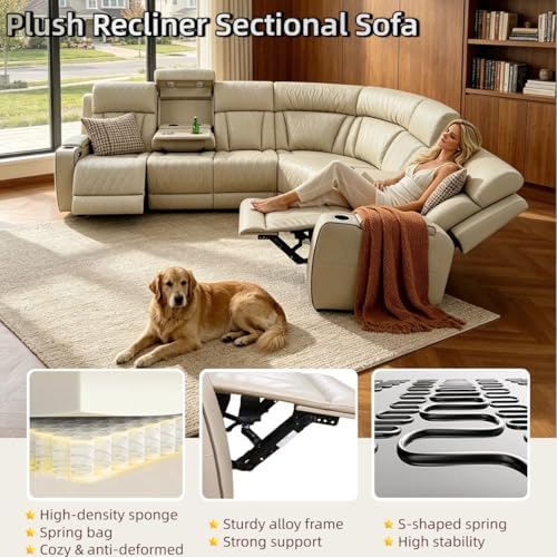 Power Reclining Sectional Sofa Set, Living Room Furniture Sets, Breathing Leather Sectional Couch and Loveseat with 4 Recliners, LED Light, USB Charging Port & Storage for House/Home Theater