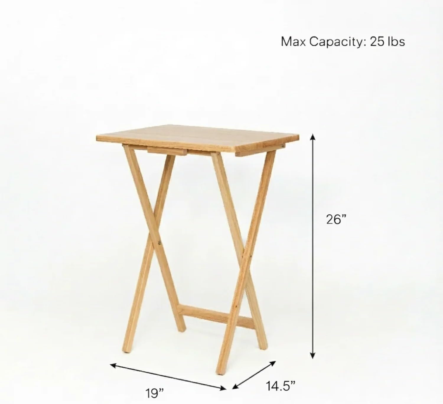 Rubberwood Folding Tray Table, Natural, 19" x 14.5" x 26"