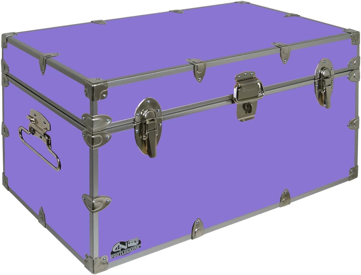 C&N Footlockers - Large Undergrad Storage Trunk - Made in the USA - Only STEEL Footlocker on Amazon - Durable Chest with Lid Stay - 32 x 18 x 16.5 Inches (Lilac)