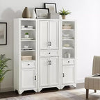 3-Piece Kitchen Storage Cabinet Set, Tall Pantry with Shelves and Drawers, Modern Farmhouse Style, (Distressed White)
