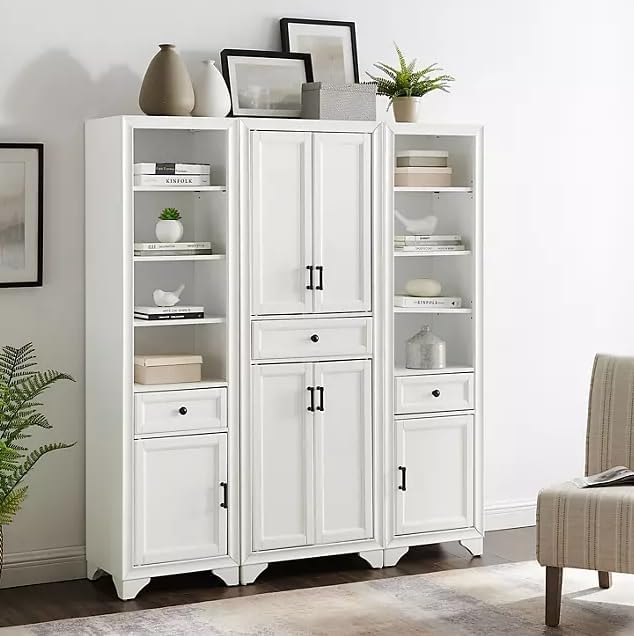 3-Piece Kitchen Storage Cabinet Set, Tall Pantry with Shelves and Drawers, Modern Farmhouse Style, (Distressed White)