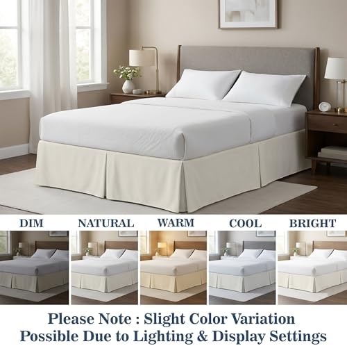 Luxury Pleated Bed Skirt King - 16" Drop Tailored Drop Box Pleated Styling Dust Ruffle - Hotel Quality 1800 Ultra-Soft Brushed Microfiber Bedskirt with Split Corners - Ivory