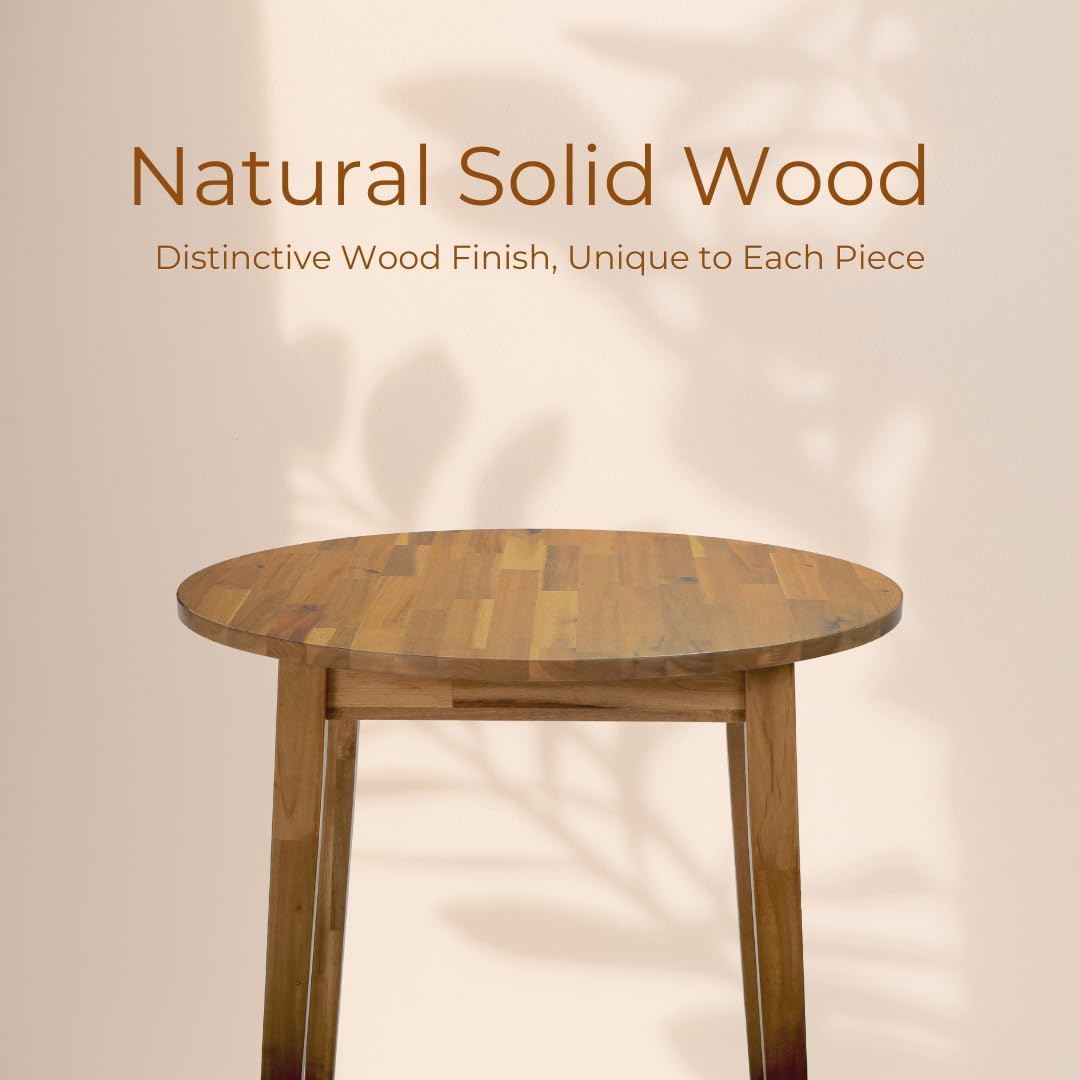 ARROWSTONE Nakina Solid Acacia Wood Round Dining Table, Ideal for Dining Room, Kitchen, Living Room