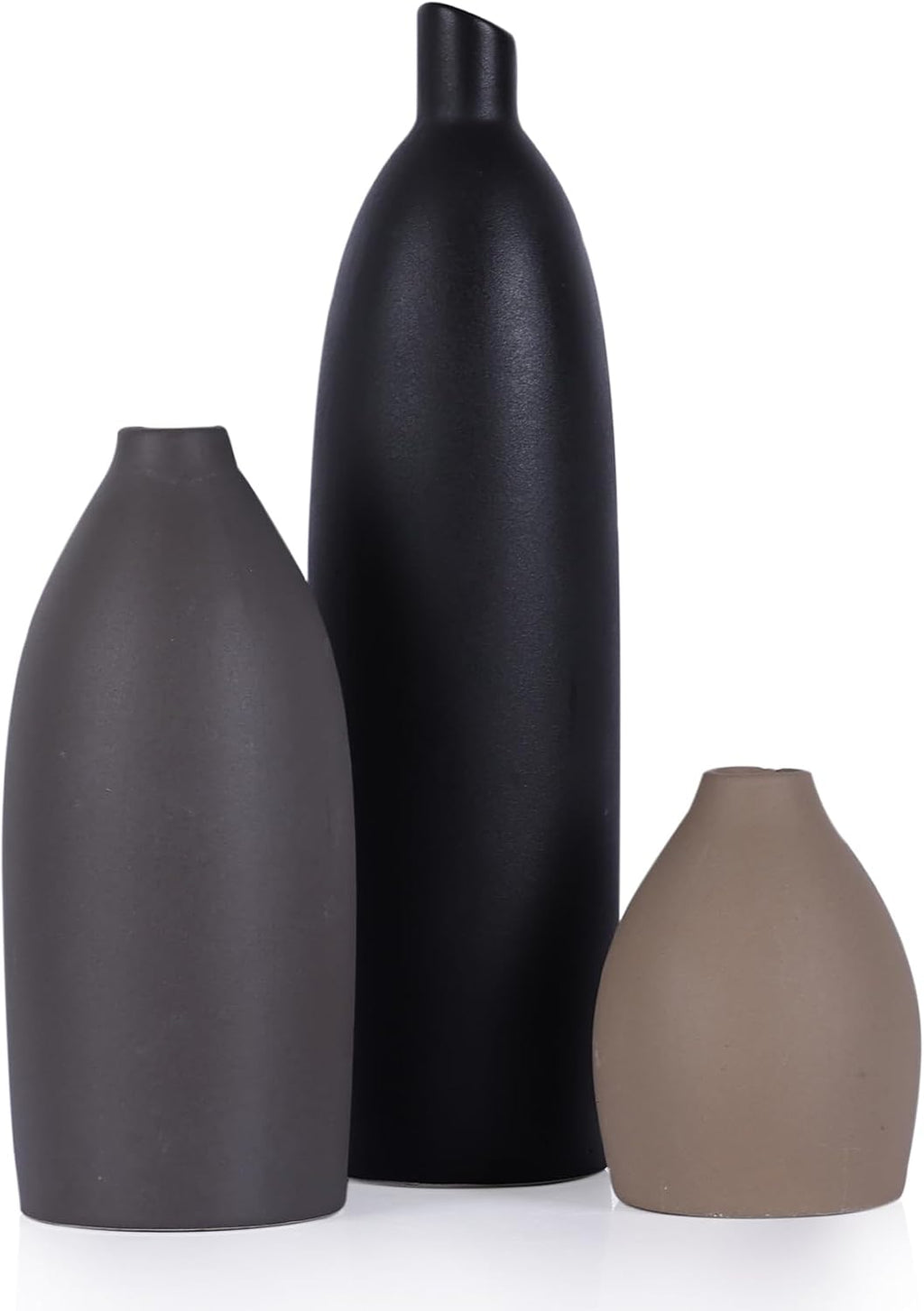 Ceramic Vase Set of 3 - Modern Boho Farmhouse Home Decor Flower Vases for Living Room, Kitchen Island, Dining Table Centerpiece Decor, Office Shelf, Fireplace Mantle Decorations (Black Taupe Mix)