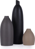 Ceramic Vase Set of 3 - Modern Boho Farmhouse Home Decor Flower Vases for Living Room, Kitchen Island, Dining Table Centerpiece Decor, Office Shelf, Fireplace Mantle Decorations (Black Taupe Mix)