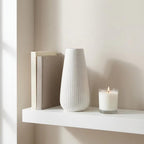 Luxury White Ceramic Vase, 8 Inch Modern Ribbed Fluted Design, Flower Vase for Home Decor, Cute Vase for Pampas Grass, Living Room, Dining Table, Farmhouse, Office, Bedroom, Kitchen Shelf