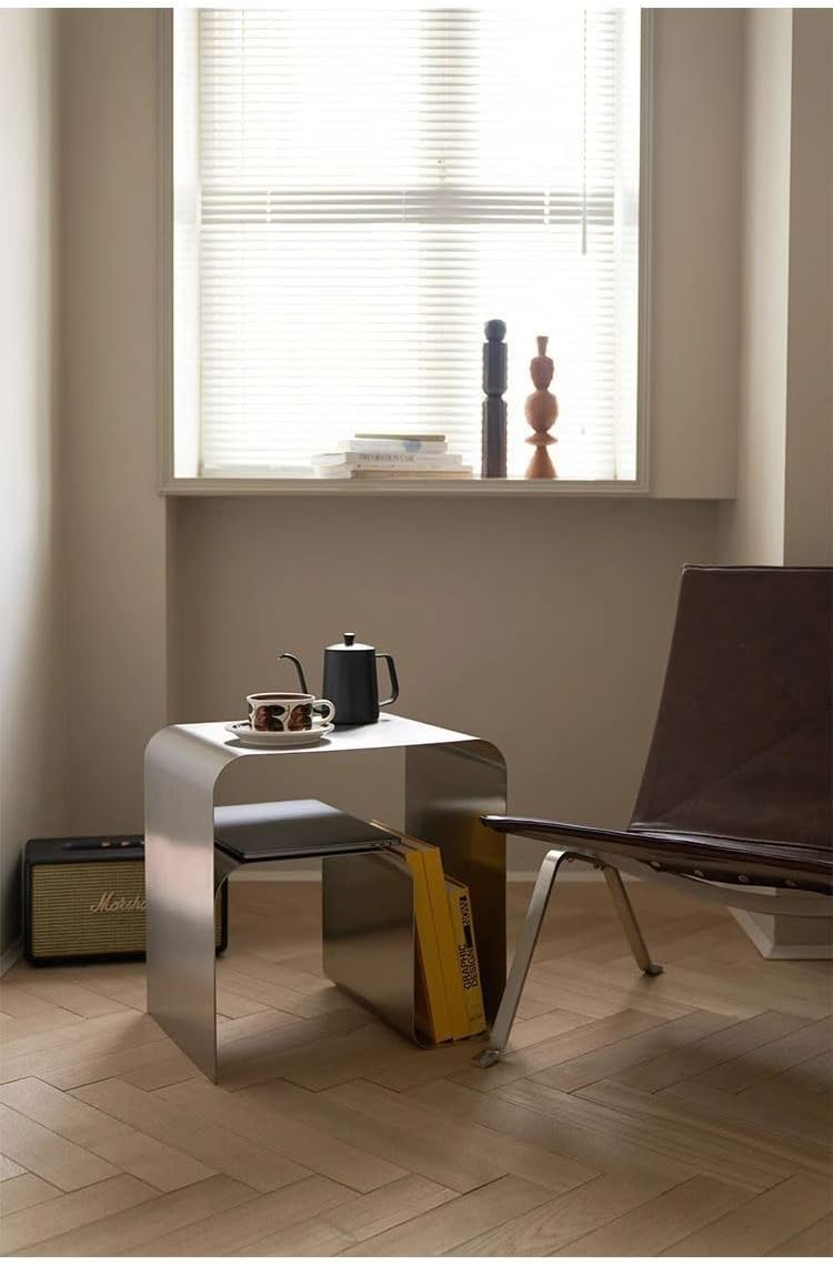 Modern Stainless Steel Side Table – Seamless Integrated Design, Sturdy and Stylish, Perfect for Living Room, Sofa Side, Coffee Table Use.