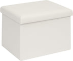 B FSOBEIIALEO Folding Storage Ottoman Cube Faux Leather Ottomans for Living Room, Bedroom, Home Office, Dorm Storage Footrest White 16.5"x12.6"x12.6"