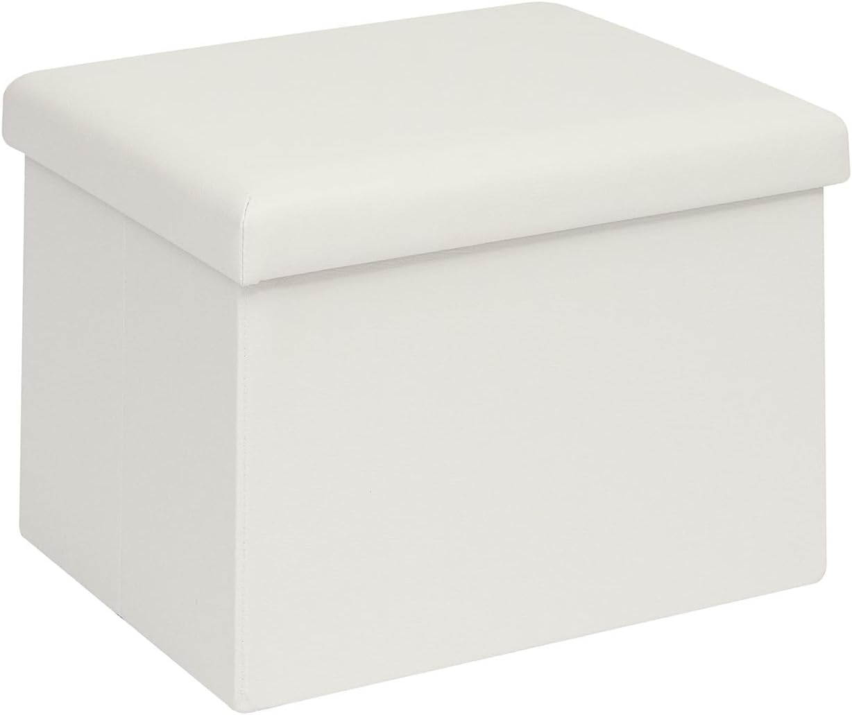 B FSOBEIIALEO Folding Storage Ottoman Cube Faux Leather Ottomans for Living Room, Bedroom, Home Office, Dorm Storage Footrest White 16.5"x12.6"x12.6"
