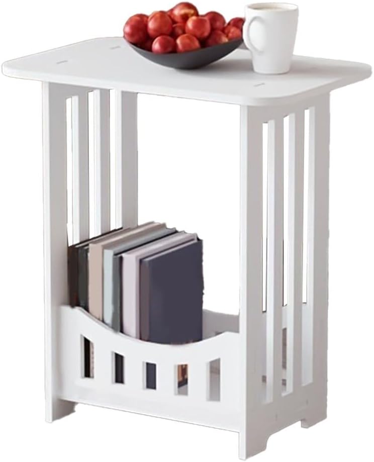 PVC Side Table, White,2-Tier Narrow End Table For Display Shelf, Compact Nightstand For Bedroom Living Room Bathroom, Easy Assembly(Single level)