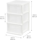 IRIS USA Plastic Drawer Storage Organizer, 3-Drawers, 2-Pack, for Classroom Art Craft Supplies, Bathroom Bedroom, Laundry Room, White/Clear