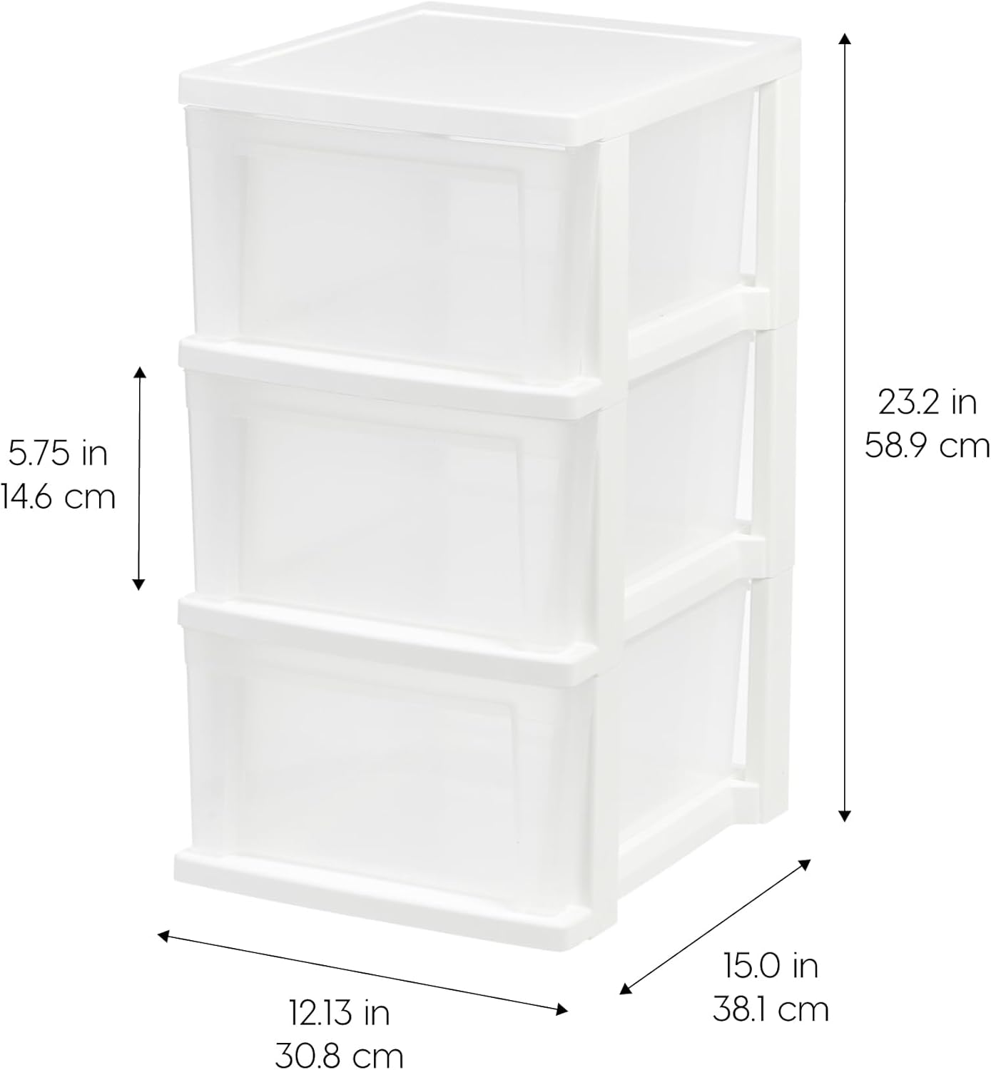 IRIS USA Plastic Drawer Storage Organizer, 3-Drawers, 2-Pack, for Classroom Art Craft Supplies, Bathroom Bedroom, Laundry Room, White/Clear