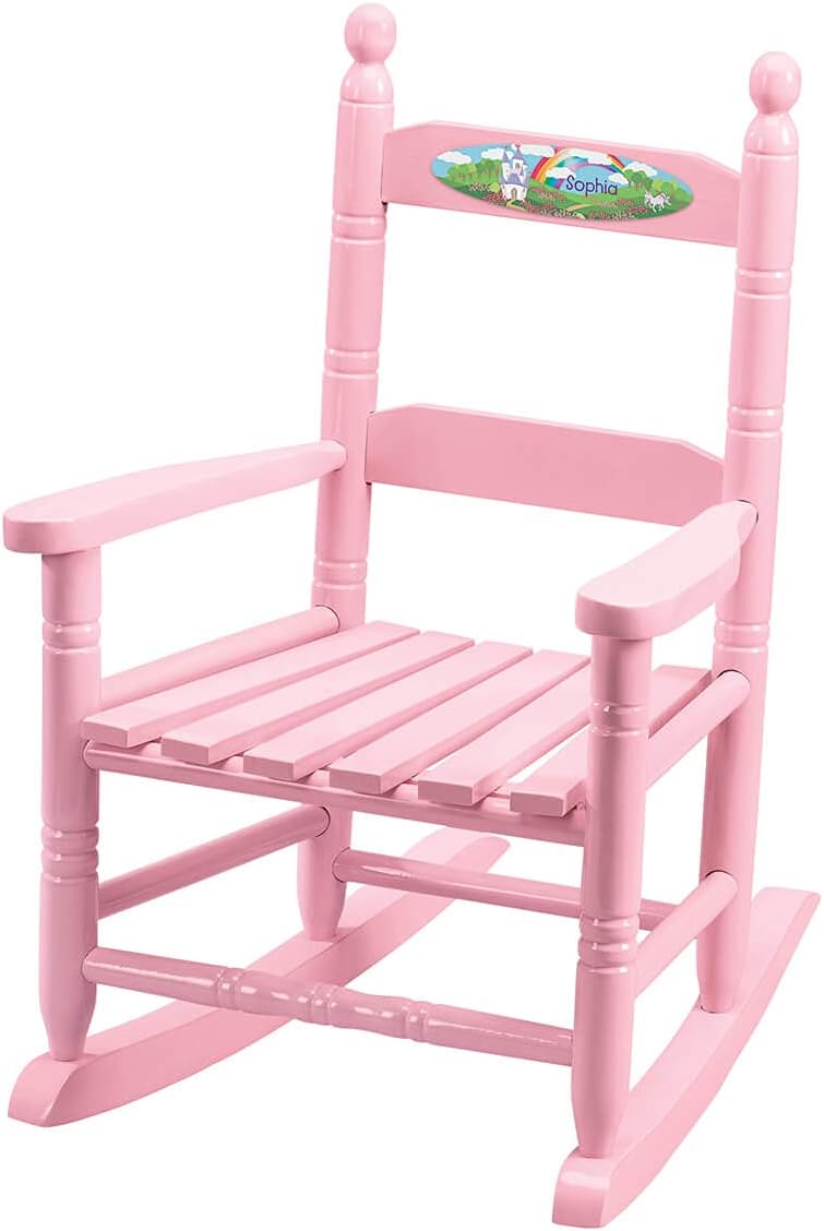 Fox Valley Traders Custom Childrens Rocking Chair, Features Classic Rocker Design and Hardwood Construction, Pink Finish with Princess Design