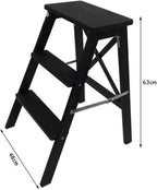 Step Stool 3-Step Black Wood Folding Stepladder & Step Stool - Lightweight Anti-Slip Pedal Design for Home Kitchen - 300 lb Capacity