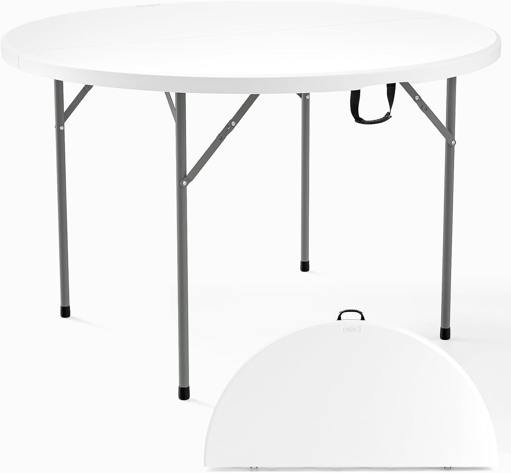 VINGLI White 48" Round Bi-Folding Commercial Table, 4 Feet Portable Plastic Dining Card Table for Kitchen or Outdoor Party Wedding Event, 1-Pack