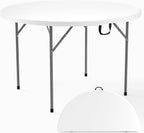 VINGLI White 48" Round Bi-Folding Commercial Table, 4 Feet Portable Plastic Dining Card Table for Kitchen or Outdoor Party Wedding Event, 1-Pack