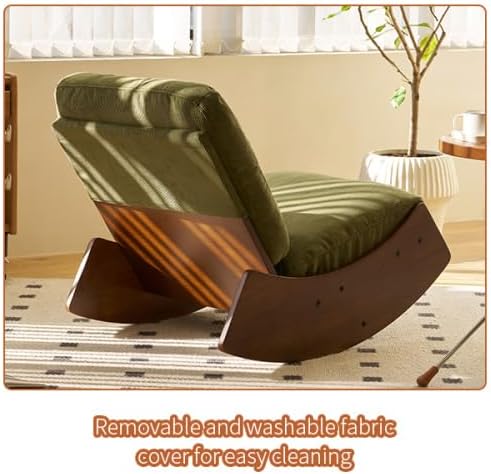 Solid Wood Upholstered Rocking Chair, Glider Rocker with High Backrest and Soft Padded Seat, Comfy Green Accent Armchair for Nursery Bedroom Living Room Reading
