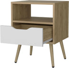 Nightstand with Open Storage, Natural Oak and White,for Small Spaces