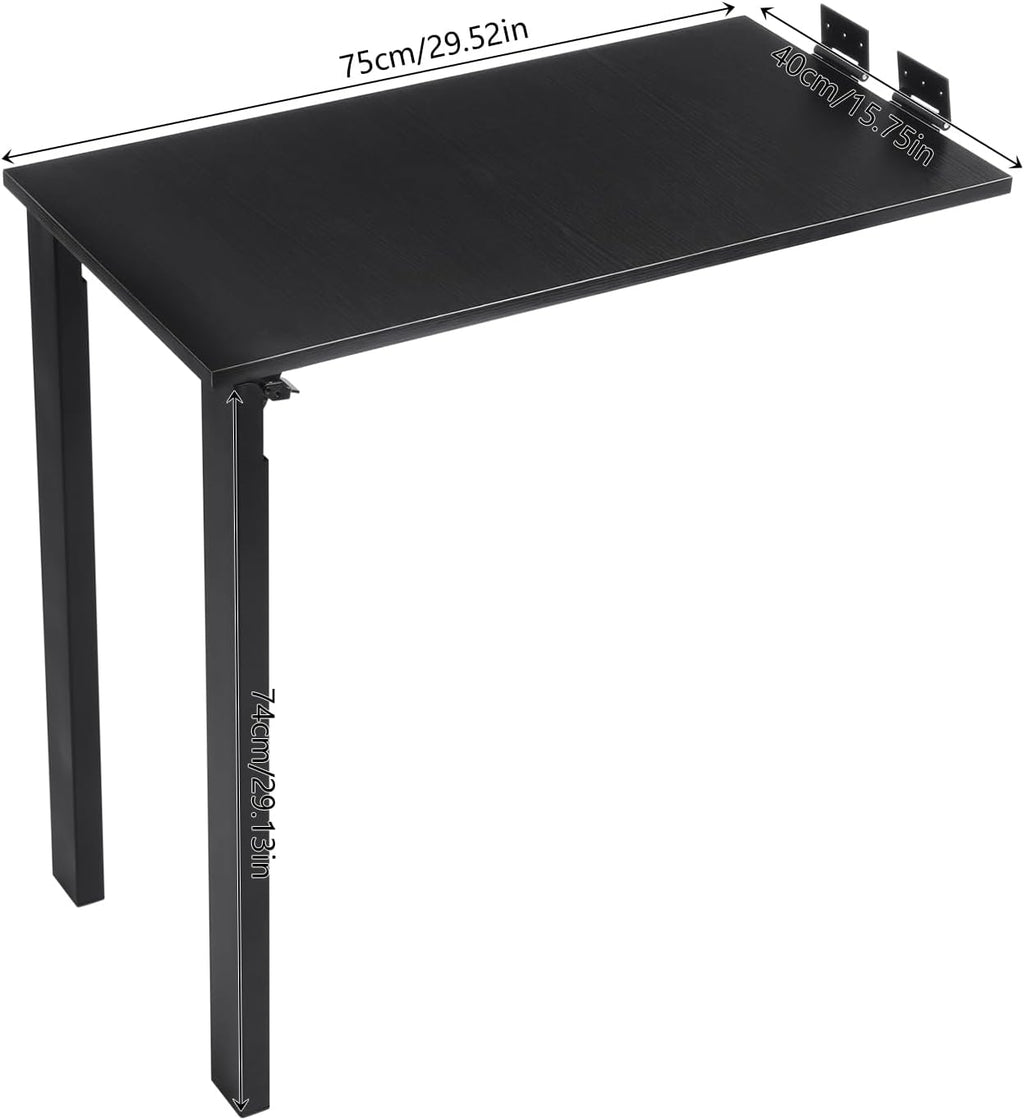 Wall Mounted Folding Table, Solid Wood Multi-Layer Fold Down Desk 132lbs Load-Bearing, Space-Saving for Kitchen, Home Office & Small Spaces (Black)