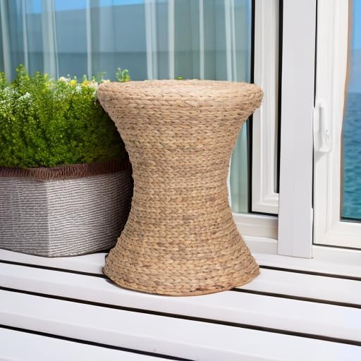 Household Essentials Handwoven Water Hyacinth Wicker Stool with Hourglass Shape, Natural