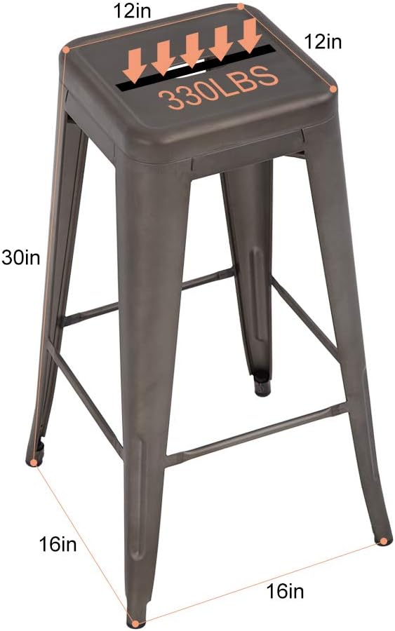 FDW 30 Inches Bar Stools Set of 4 Bar Stools Counter Height Metal Stool Patio Stool Stackable Barstools Kitchen Counter Stool Indoor/Outdoor Stool Metal Bar Stools Moden Dining Chairs