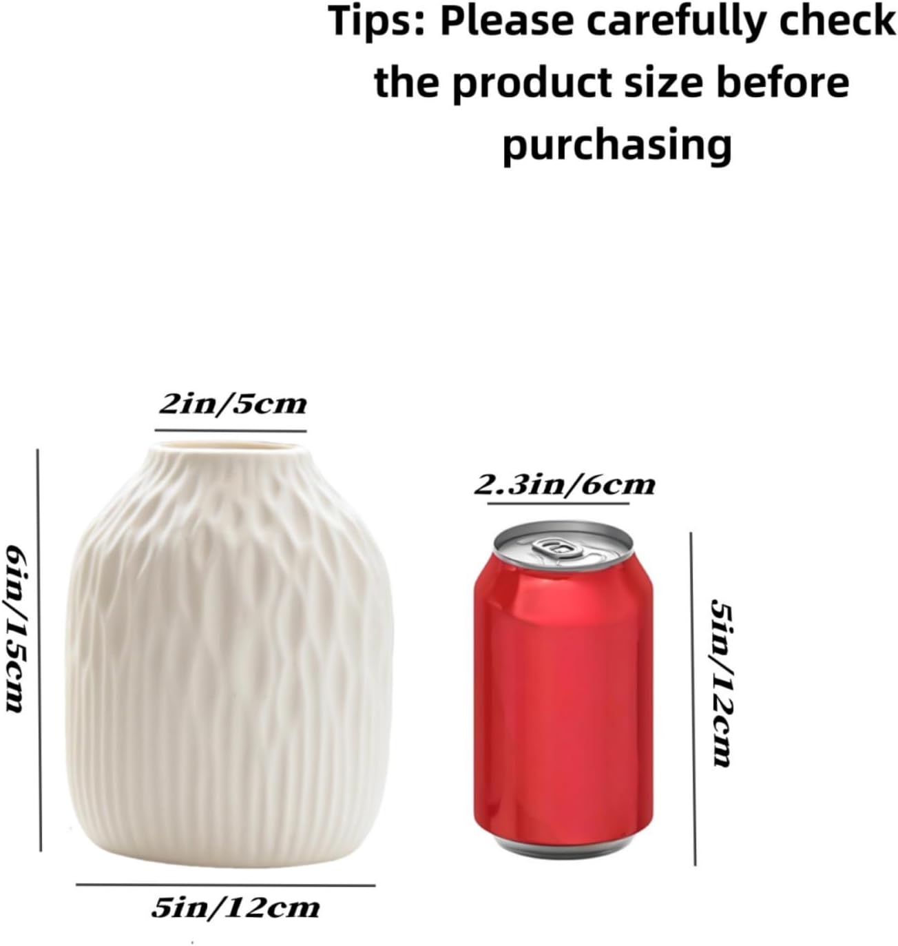 White Ceramic Flower Vase, 6 Inch Modern Vases Home Decor, White Ribbed Vases for Flowers,Pampas Grass Vase for Centerpieces Living Room Table Entryway Shelf (Small)
