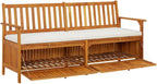 Brown, Cream White Solid Acacia Wood Storage Bench, 67x67x33.1 in, 100% Polyester Fabric, Rustic Outdoor Patio Garden Seating, Entryway Bench Seating