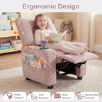 INFANS Kids Recliner, Toddler Lounge Chair with Adjustable Backrest Footrest Side Pockets Cup Holder 90 lbs Load, Velvet Fabric Toddler Couch