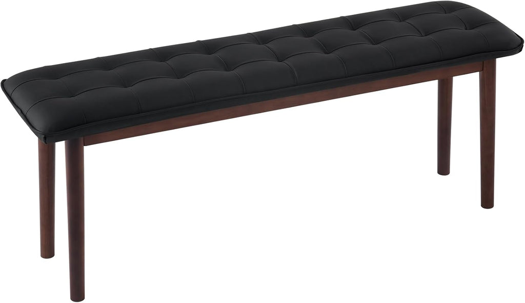 47'' Solid Wood Dining Bench with Cushion, Faux Leather Upholstered Bench for Dining Room Table, Kitchen, Entryway, or Bedroom End of Bed, Black