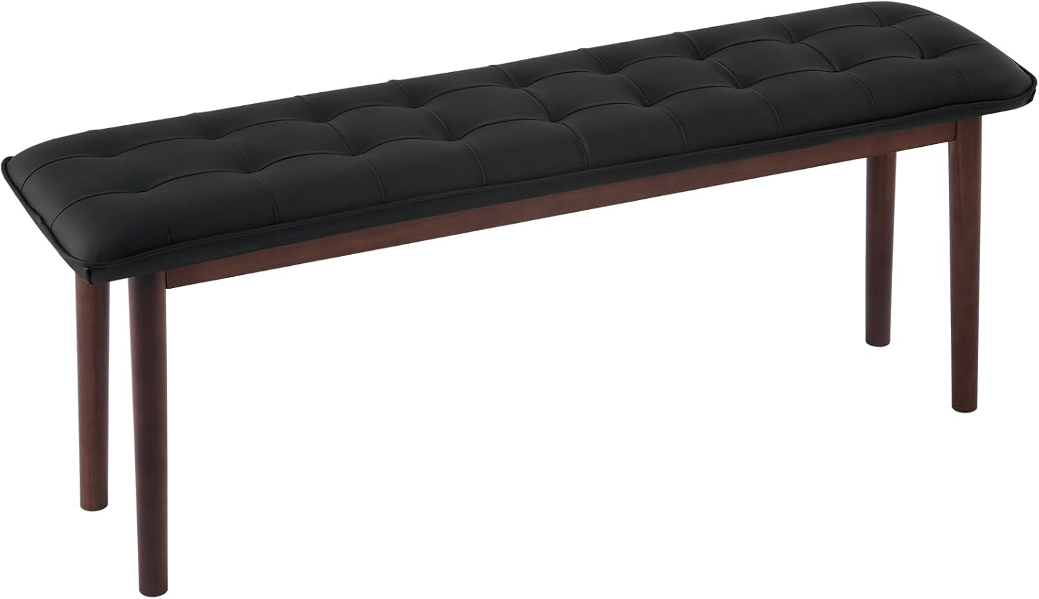 47'' Solid Wood Dining Bench with Cushion, Faux Leather Upholstered Bench for Dining Room Table, Kitchen, Entryway, or Bedroom End of Bed, Black