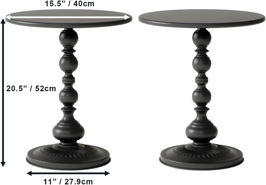 Set of 2 Vintage Small End Tables - Round Pedestal Side Table for Small Spaces, Perfect as Bedside Table for Living Room, Bedroom, Compact and Functional Vintage End Tables for Living Room