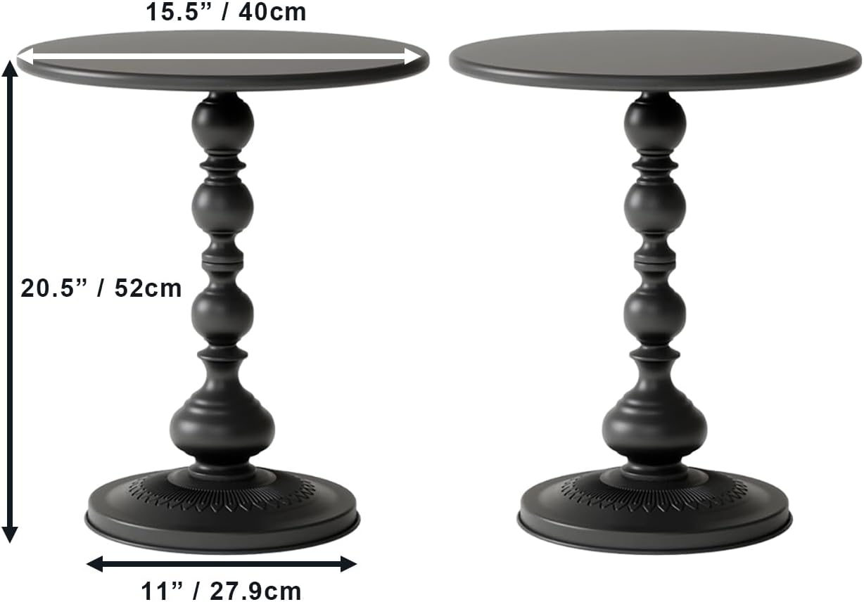 Set of 2 Vintage Small End Tables - Round Pedestal Side Table for Small Spaces, Perfect as Bedside Table for Living Room, Bedroom, Compact and Functional Vintage End Tables for Living Room