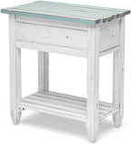 Pemberly Row Contemporary Wood Chairside Table, 25" H x 14" W x 23" D, Mindi and White Cedar, White/Blue Finish, 1 Drawer with Rope Ring Pulls, Coastal Style End Table for Living Room or Bedroom