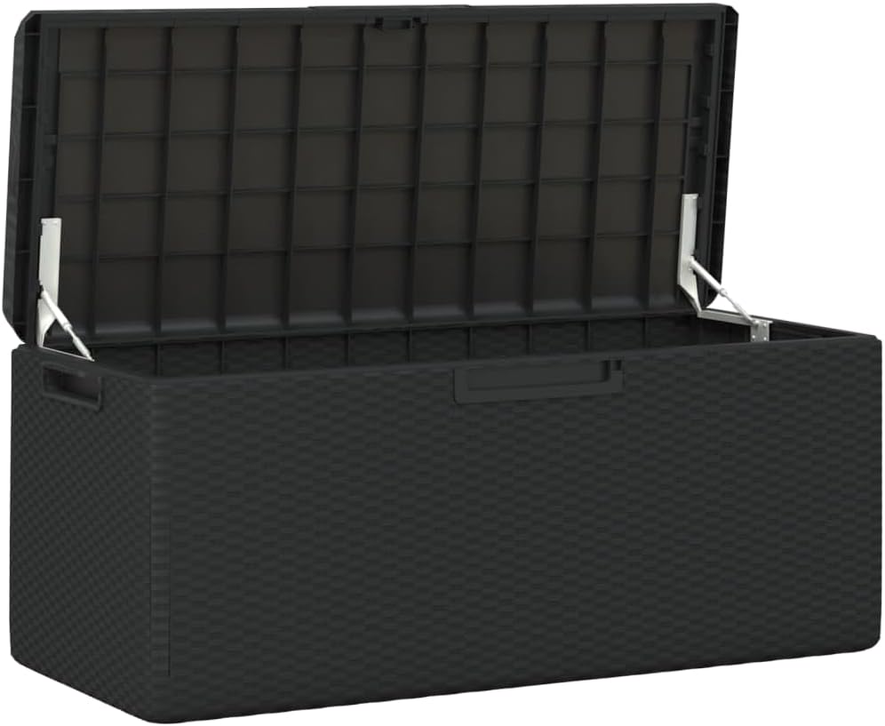 Patio Storage Box Outdoor Resin Wicker Bench with Cushion Anthracite 92.5 Gal Weather Resistant Lockable Deck Chest for Garden Backyard Porch Yard