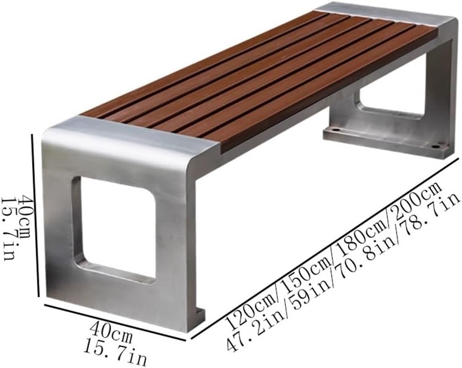 Garden Outdoor Garden Stainless Steel Bench, with Plastic Wood Sitting Surface, for Balcony Indoor Terrace No Backrest Chair Seat(Large)