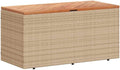 Patio Storage Box Beige 43.3x19.7x21.3 Inch Poly Rattan Acacia Wood Bench Seat with Waterproof Bag