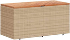Patio Storage Box Beige 43.3x19.7x21.3 Inch Poly Rattan Acacia Wood Bench Seat with Waterproof Bag
