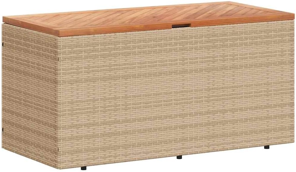 Patio Storage Box Beige 43.3x19.7x21.3 Inch Poly Rattan Acacia Wood Bench Seat with Waterproof Bag
