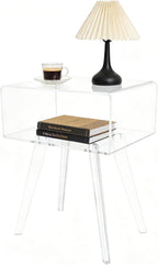 Clear Acrylic Nightstand with 2 Tiers, Modern Transparent Bedside Table, 16.5x11.8x21.7 Inches, Storage Organizer for Bedroom, Living Room, Apartment
