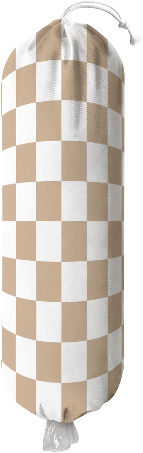 Plastic Bag Holder, Wall Mount Plastic Bag Organizer Dispenser Reusable Grocery Bag Organizer for Home Kitchen(Brown Checkered)