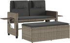 Garden Bench Grey PE Rattan, Powder-Coated Steel, Polyester Medium,Reclining Garden Bench with Adjustable Armrests | WeatherResistant Poly Rattan | Outdoor & Indoor Use Patio Furniture