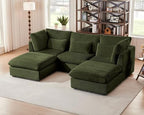 115" Oversized Corduroy Couch Modular Sectional Sofa, Washable Cloud Couch Sectional with 2 Ottoman, 5 Seater Sectional Couches for Living Room, Fully Cover Removable, U Shaped, Corduroy, Green