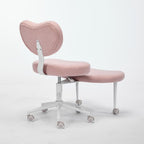 Meditation Chair Plus, Cross Legged Chair with Wheels, Black PU, Adjustable Stool - Larger Cushion, Lumbar Support, Flexible Seating for and Comfort (Pink + Teddy)